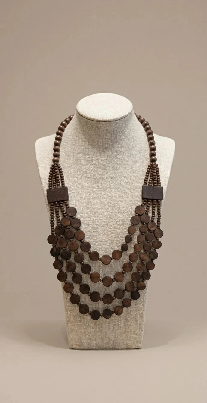 Collar de madera, estilo Étnico, color marrón oscuro – photo 2